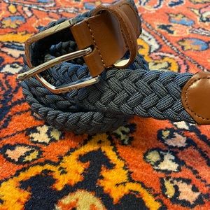 Beltology Navy Blue w/ cognac Italian leather trim and polished buckle; size 38”